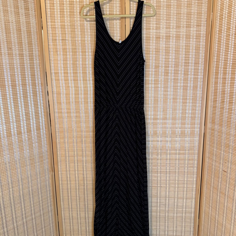 Rip‎ Curl Womens Black Grey Chevron Stripe Sleeveless Maxi Dress XL Casual Beach